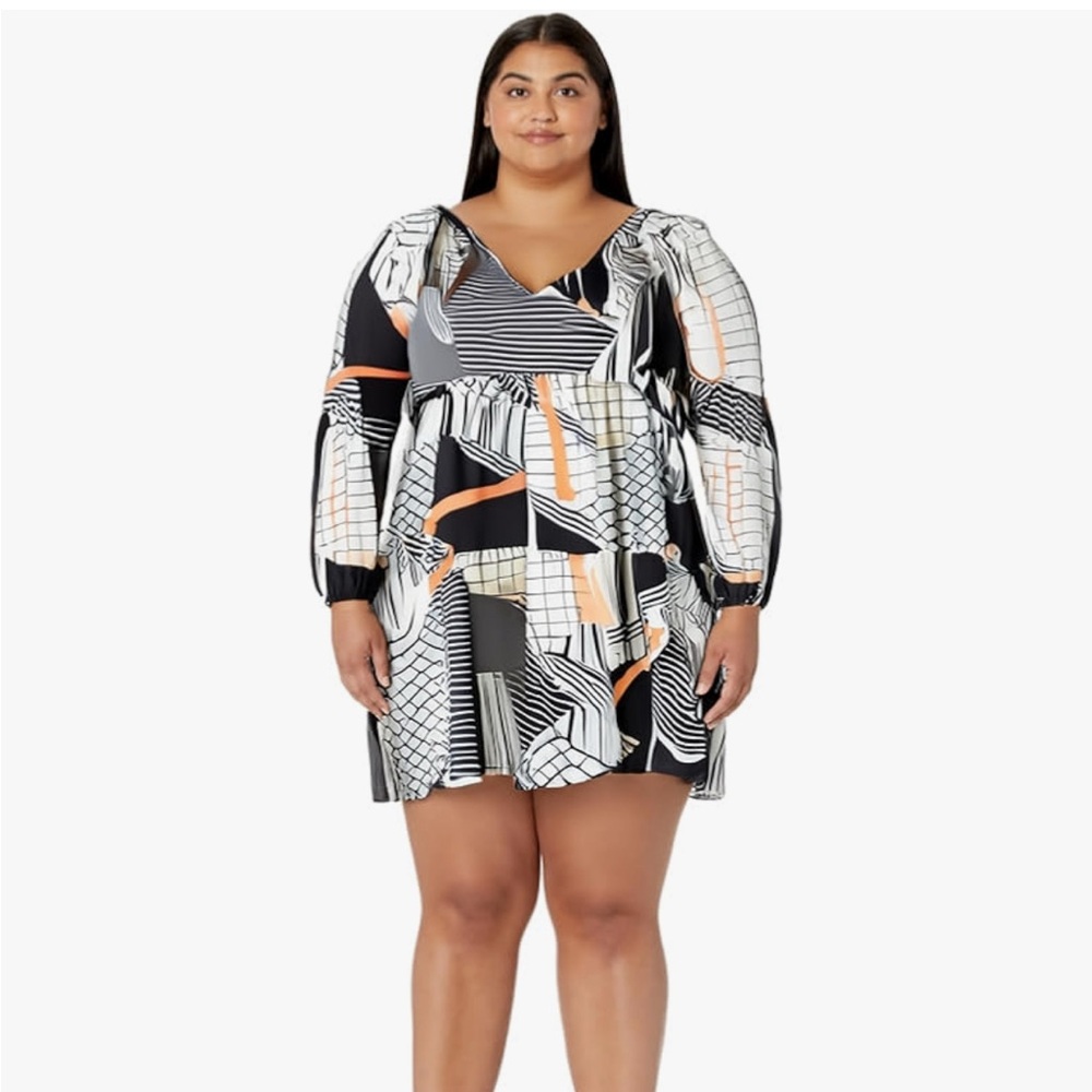 Amoretu Women's Geometric Print Long sleeve Dress, Size 2X